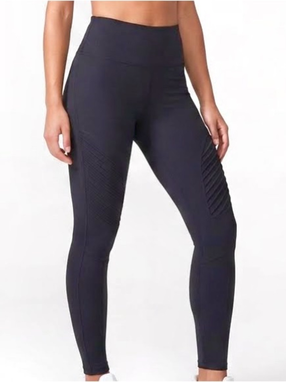 She + Sky Faux Suede Black Moto Leggings with Knee Ribbing